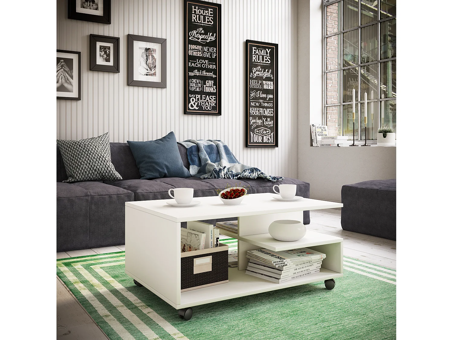Side table & coffee table Stango White Dimensions approx. H. 41 x W. 80 x D. 50 cm