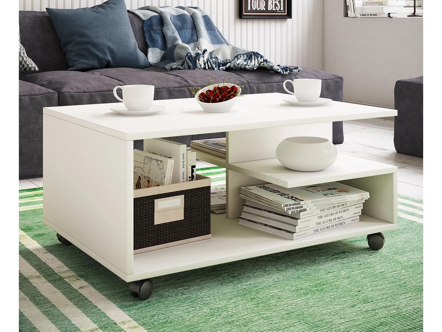 Side table & coffee table Stango White Dimensions approx. H. 41 x W. 80 x D. 50 cm