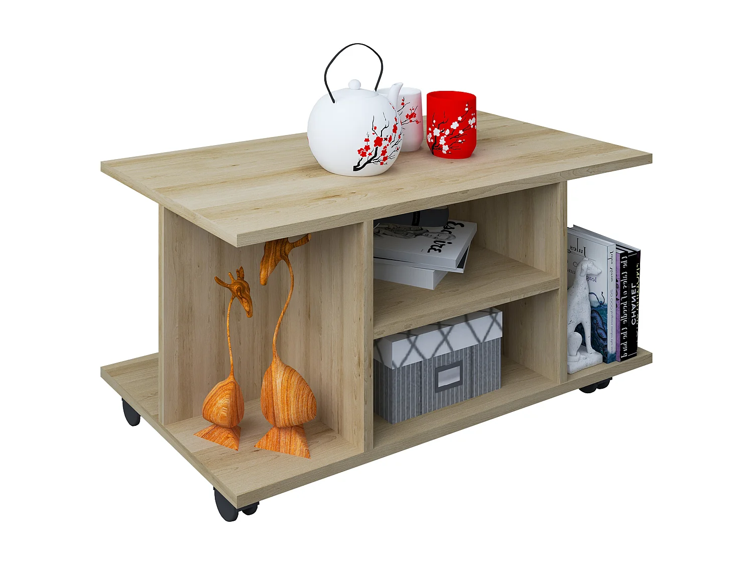 VCM Table d'appoint en bois Table basse Table de salon à roulettes Findula (Chêne Sonoma)