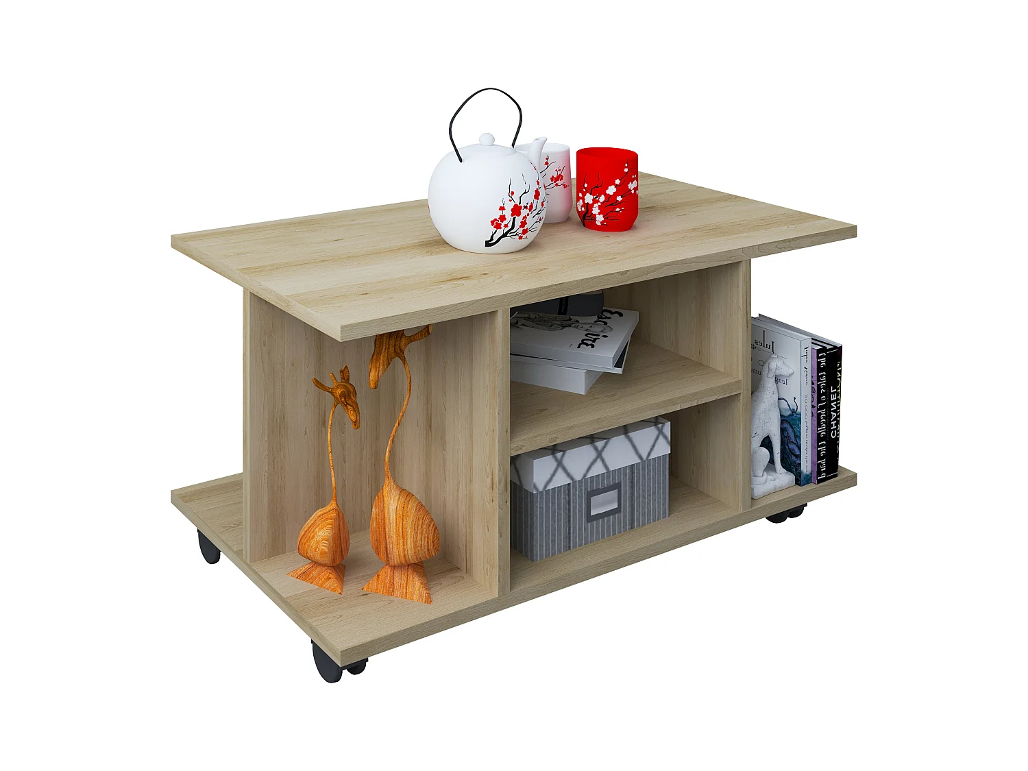Holz Sofatisch Couchtisch Rollen Findula