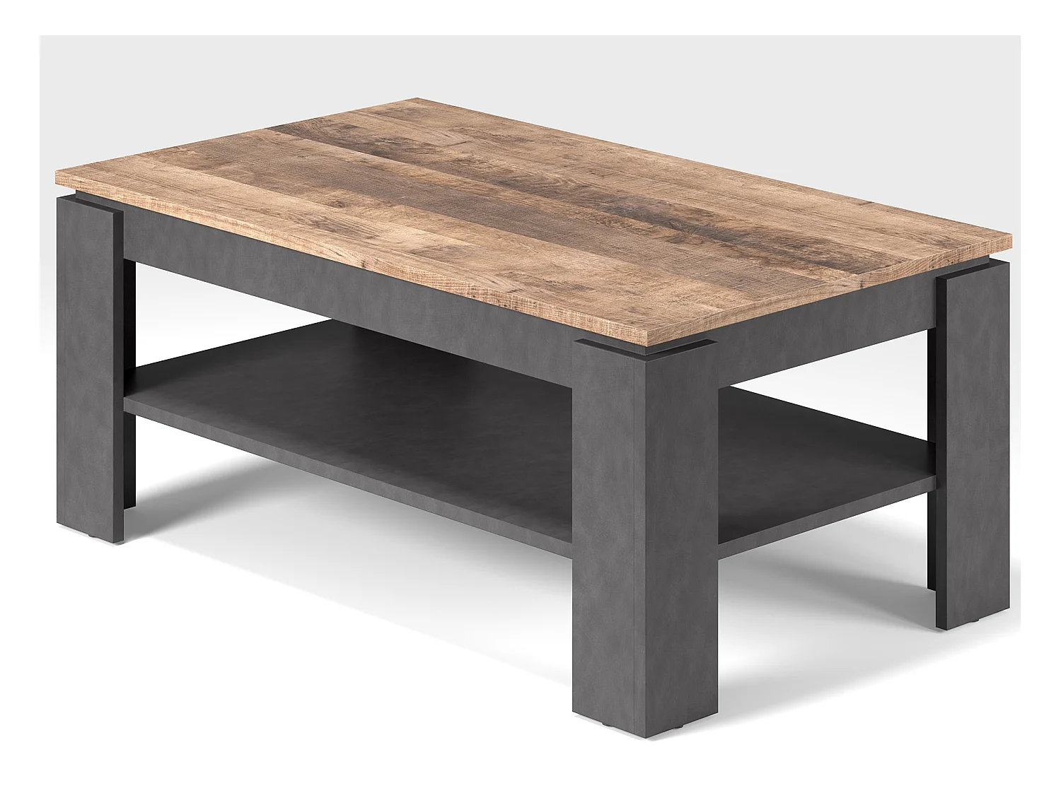 Table basse 2 niveaux anthracite et chêne tabac L110xH47xP65