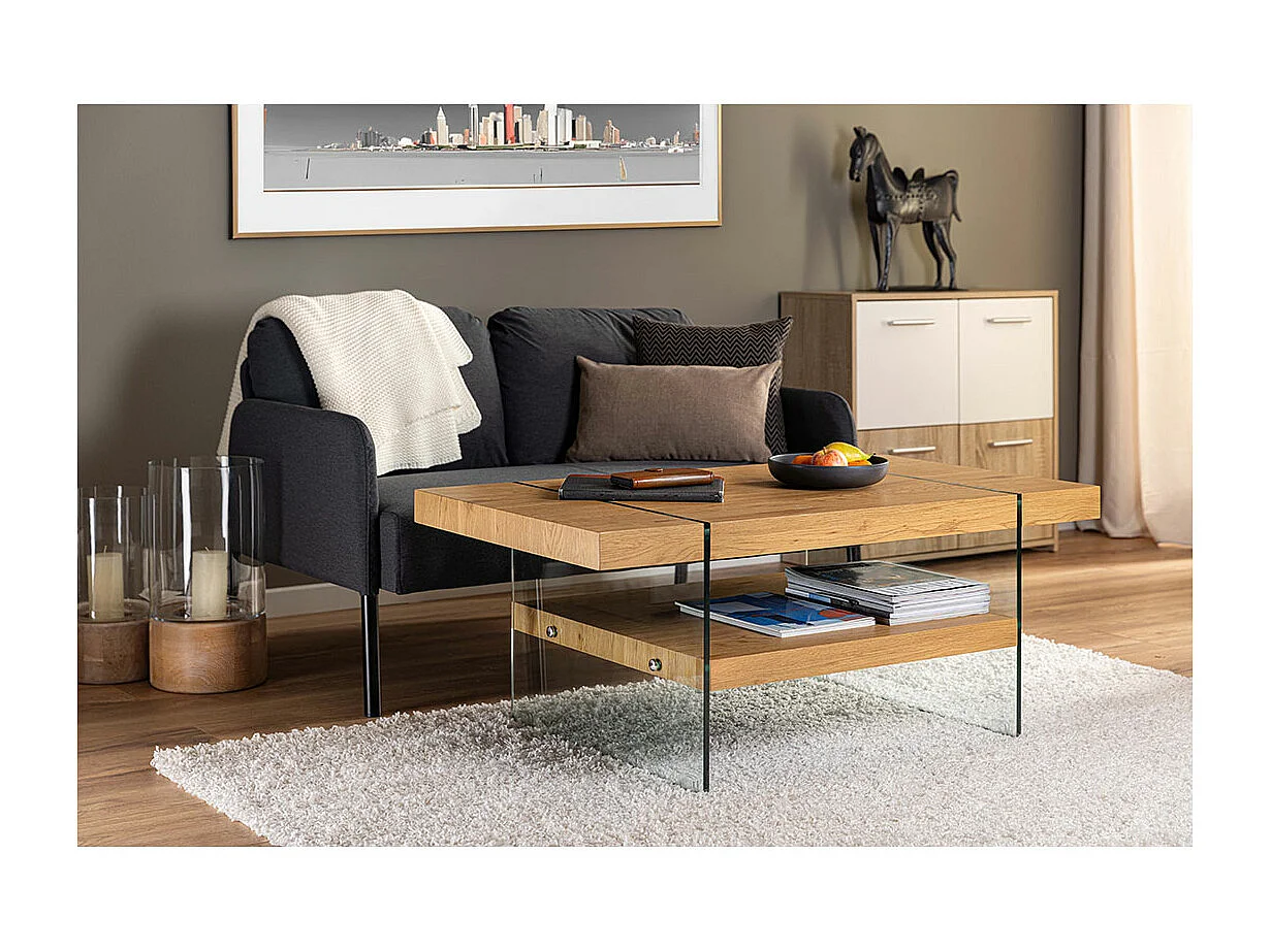 Bensam Table basse, 1 tablette de rangement, imitation chêne sauvage.