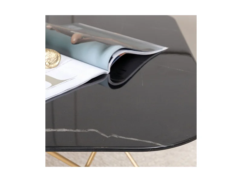 Table Basse en Verre Marbré "Tristar" 80cm Noir & Or
