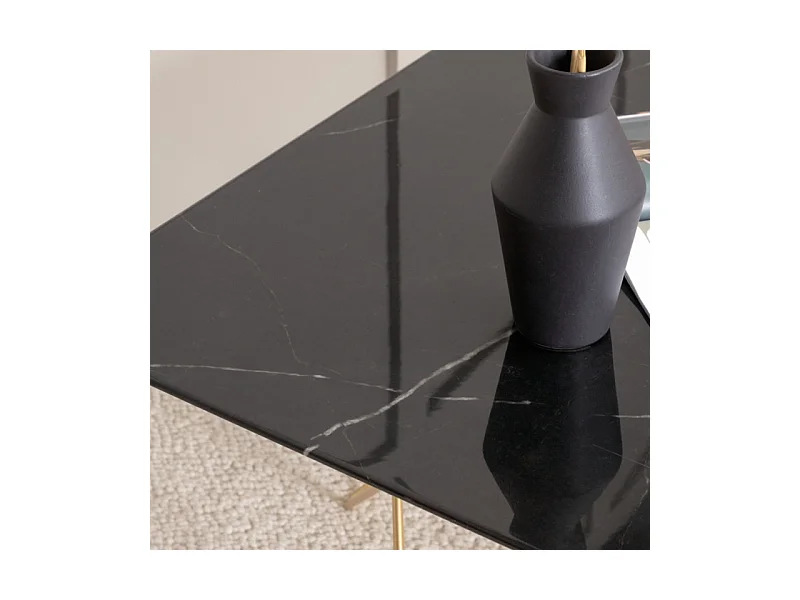 Table Basse en Verre Marbré "Tristar" 80cm Noir & Or