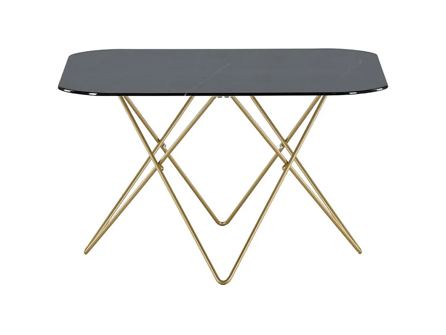 Table Basse en Verre Marbré "Tristar" 80cm Noir & Or