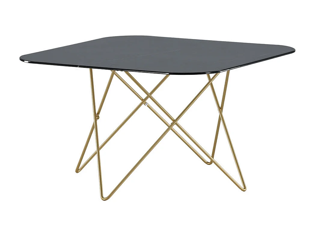 Table Basse en Verre Marbré "Tristar" 80cm Noir & Or