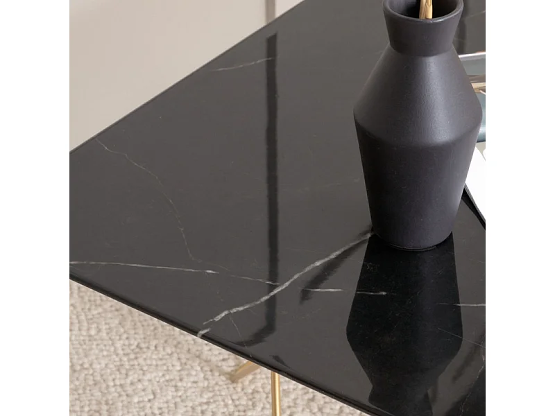 Table Basse en Verre Marbré "Tristar" 80cm Noir & Or