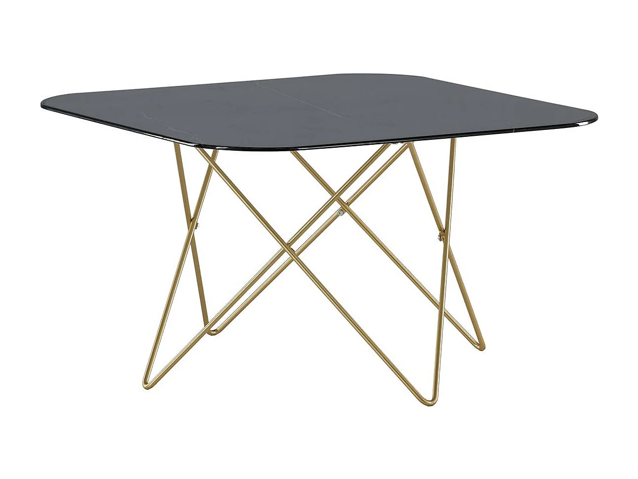 Table Basse en Verre Marbré "Tristar" 80cm Noir & Or