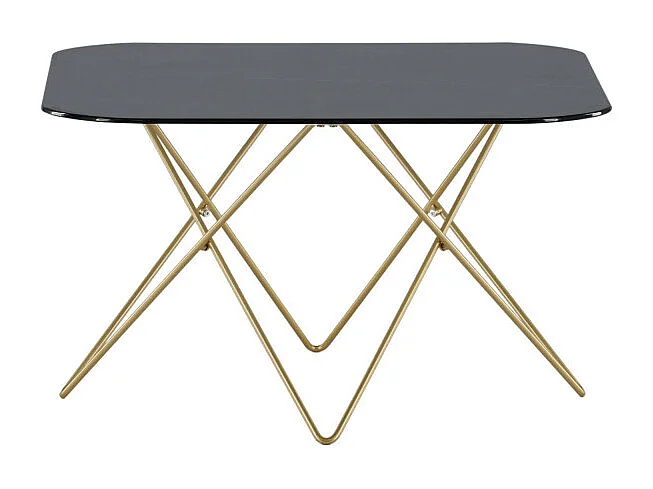Table Basse en Verre Marbré "Tristar" 80cm Noir & Or
