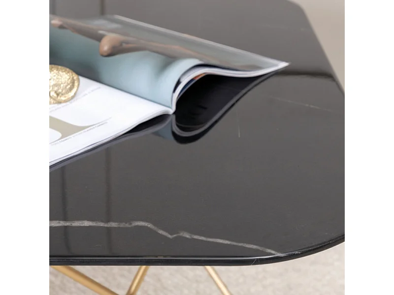 Table Basse en Verre Marbré "Tristar" 80cm Noir & Or
