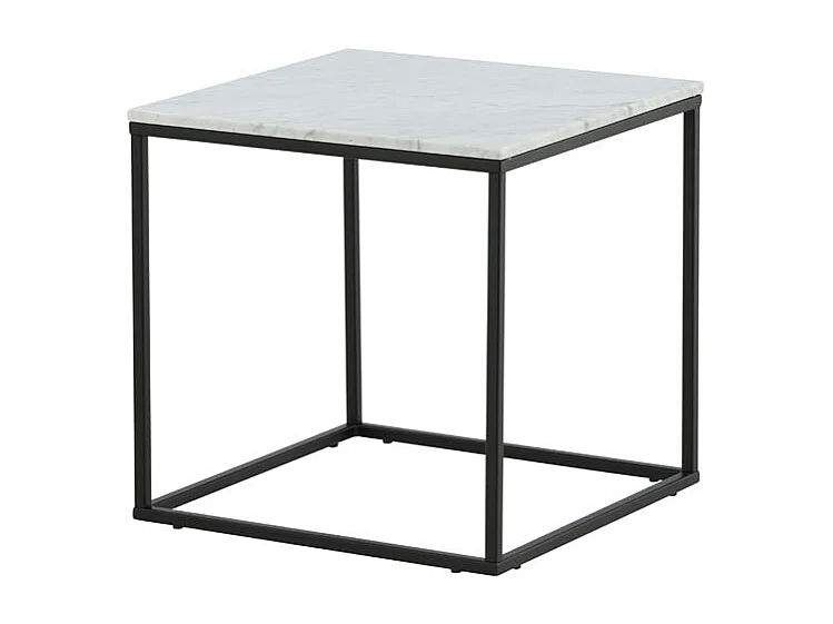 Estelle Table d'angle 50x50 cm, finition marbre blanc.