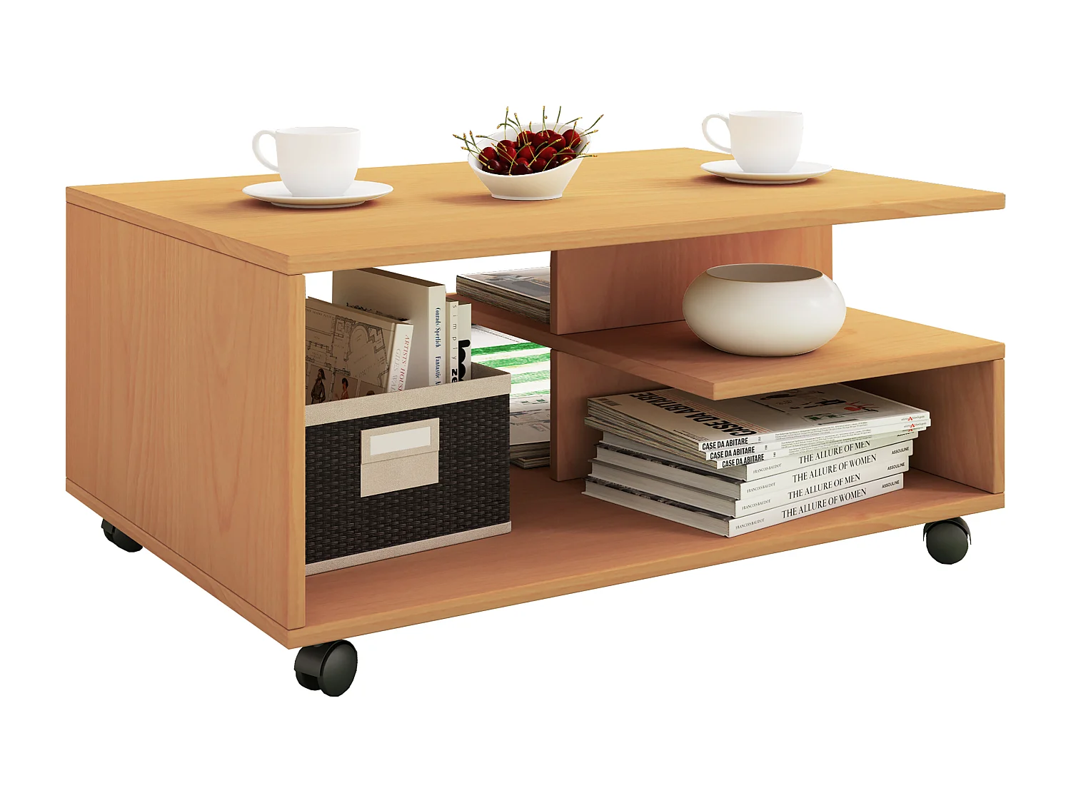 Holz Sofatisch Couchtisch Rollen rollbar Stango L