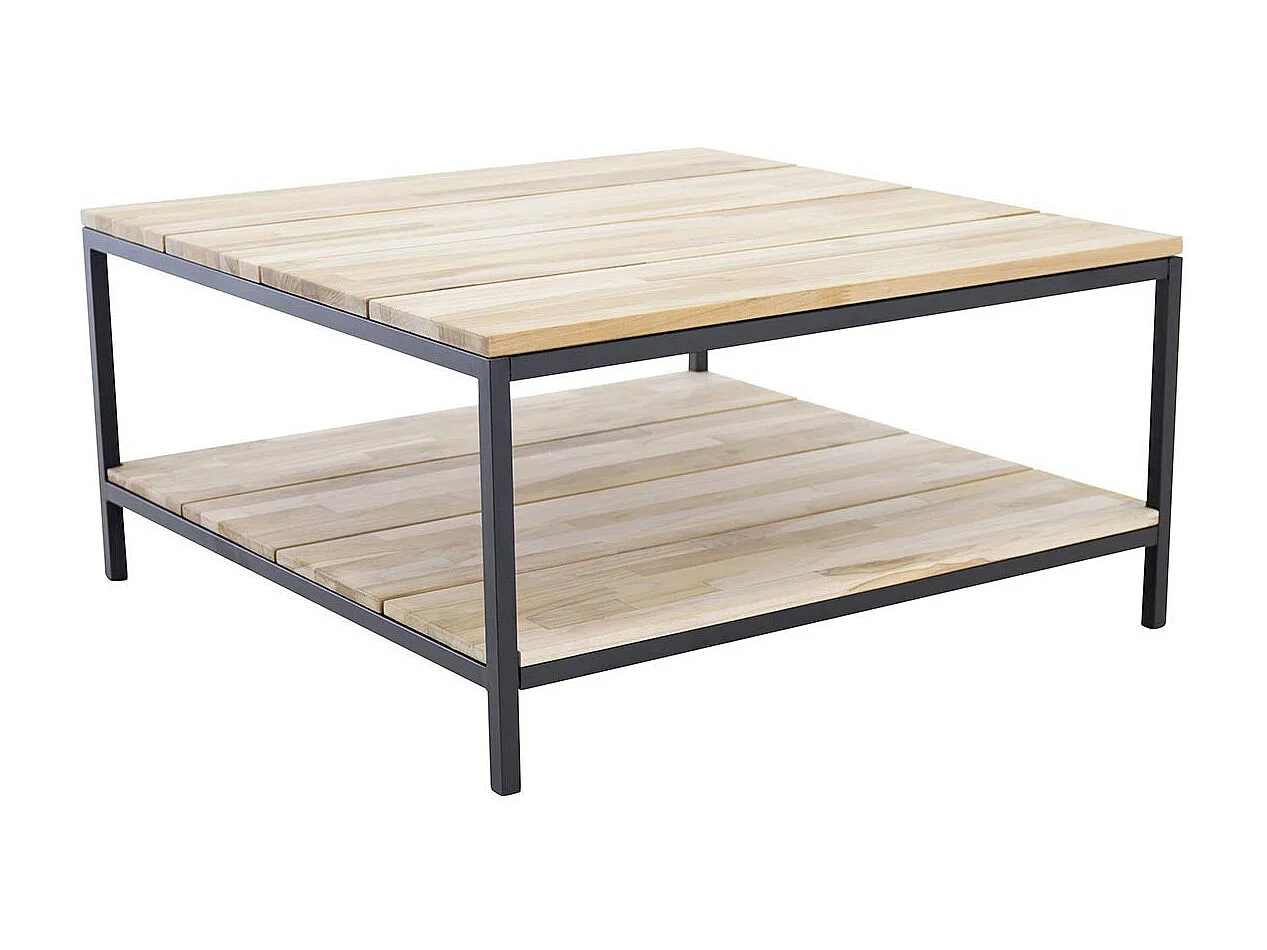 Cirebon salontafel met plank 80x80 cm teak decor.