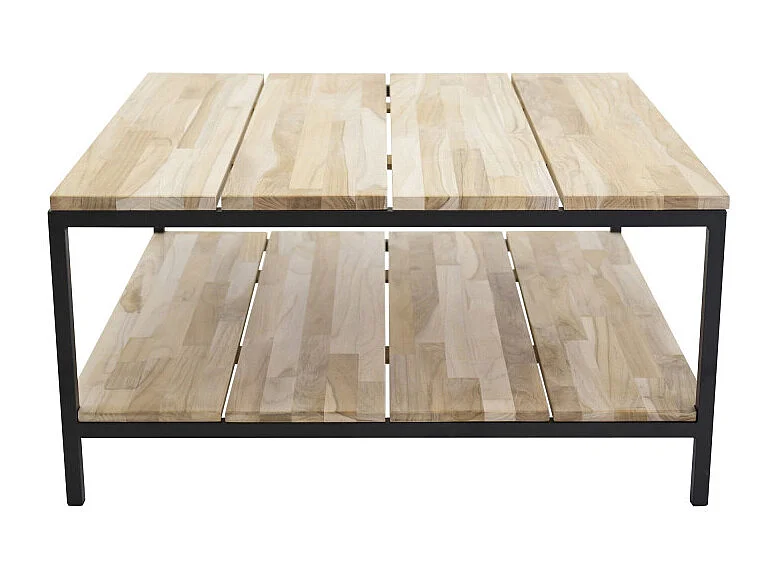 Cirebon salontafel met plank 80x80 cm teak decor.