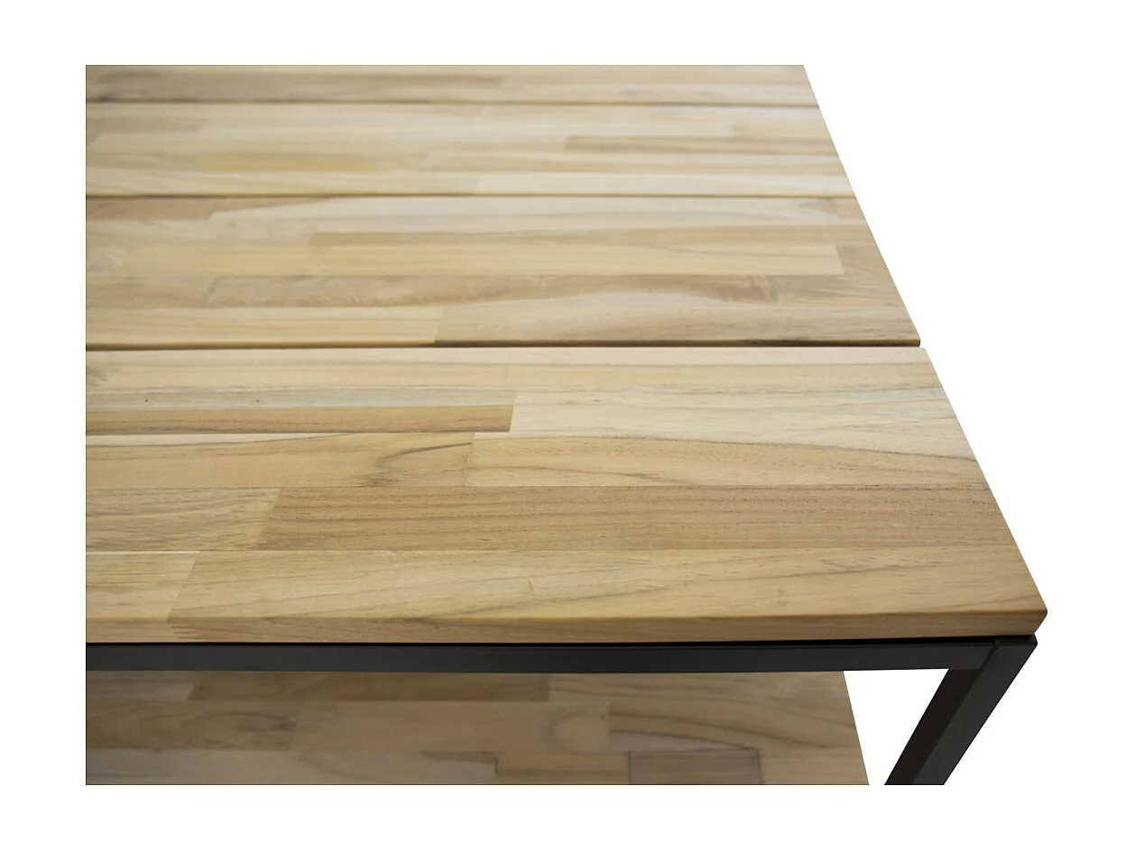 Cirebon salontafel met plank 80x80 cm teak decor.