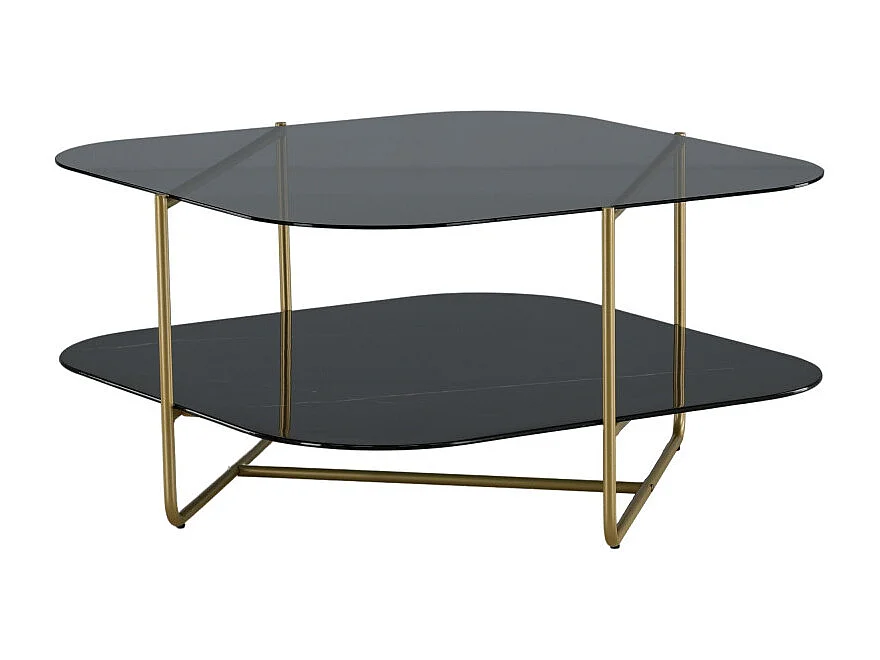 Un-line salontafel 85x85cm messing decor, glas rookkleurig.