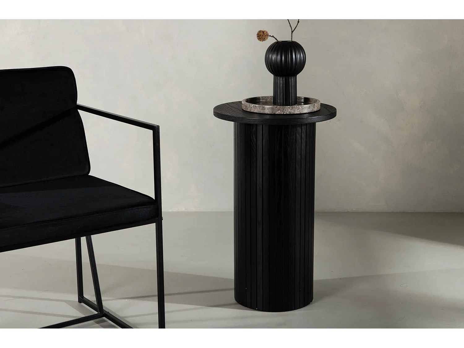 Table d'Appoint Design Nervuré "Bianca" 65cm Noir