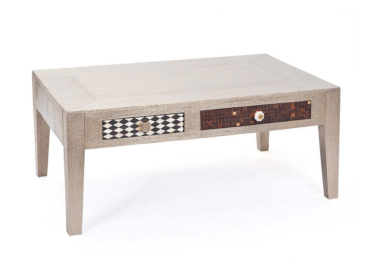 Nopar salontafel 2 lades zilverkleurig, zwart, wit, bruin.