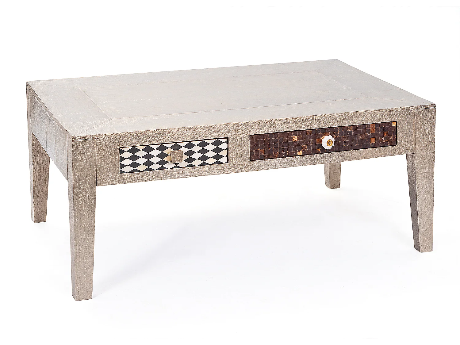 Nopar salontafel 2 lades zilverkleurig, zwart, wit, bruin.