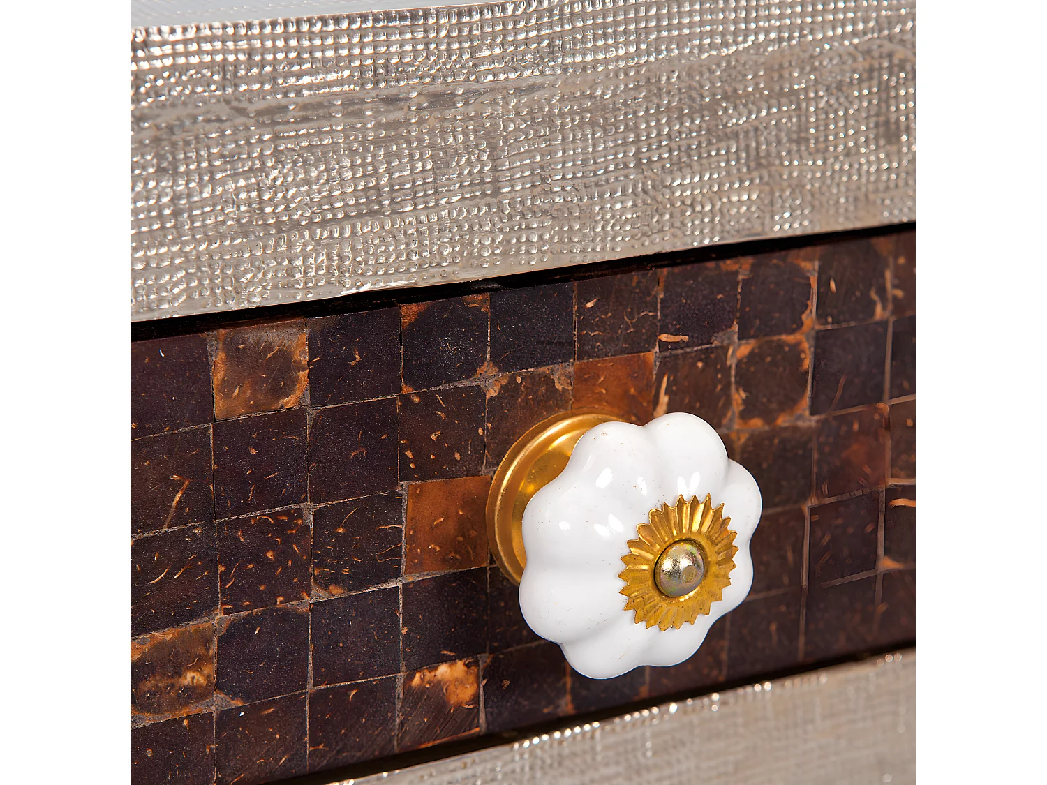 Nopar salontafel 2 lades zilverkleurig, zwart, wit, bruin.