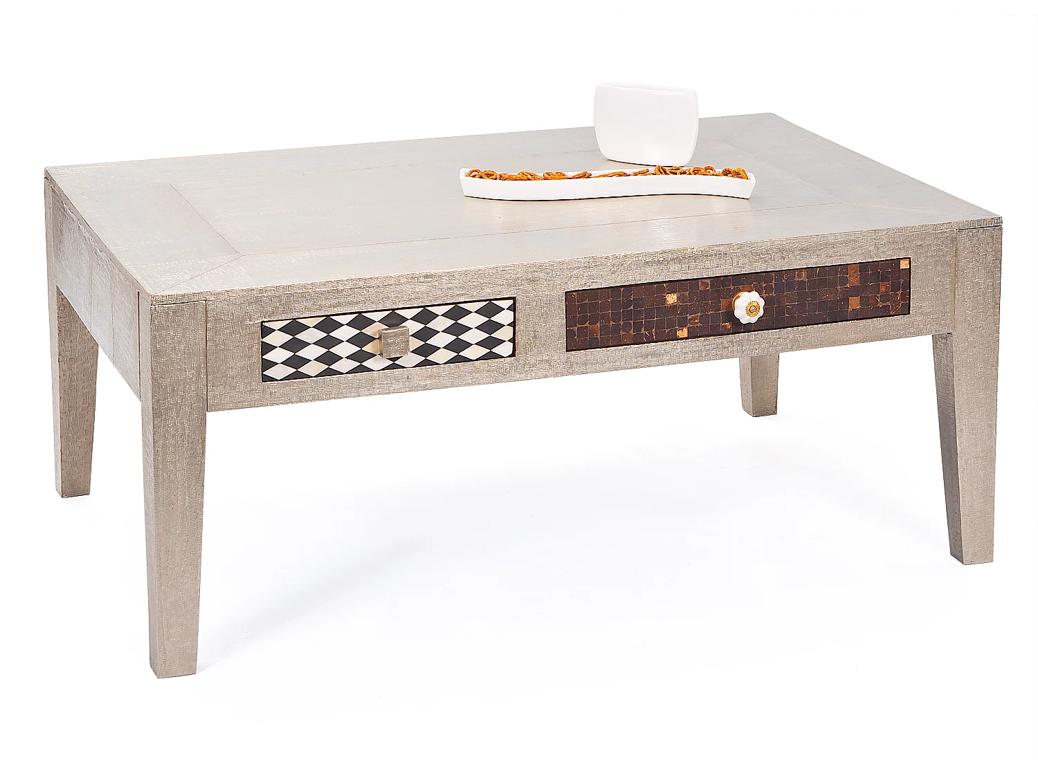 Nopar salontafel 2 lades zilverkleurig, zwart, wit, bruin.