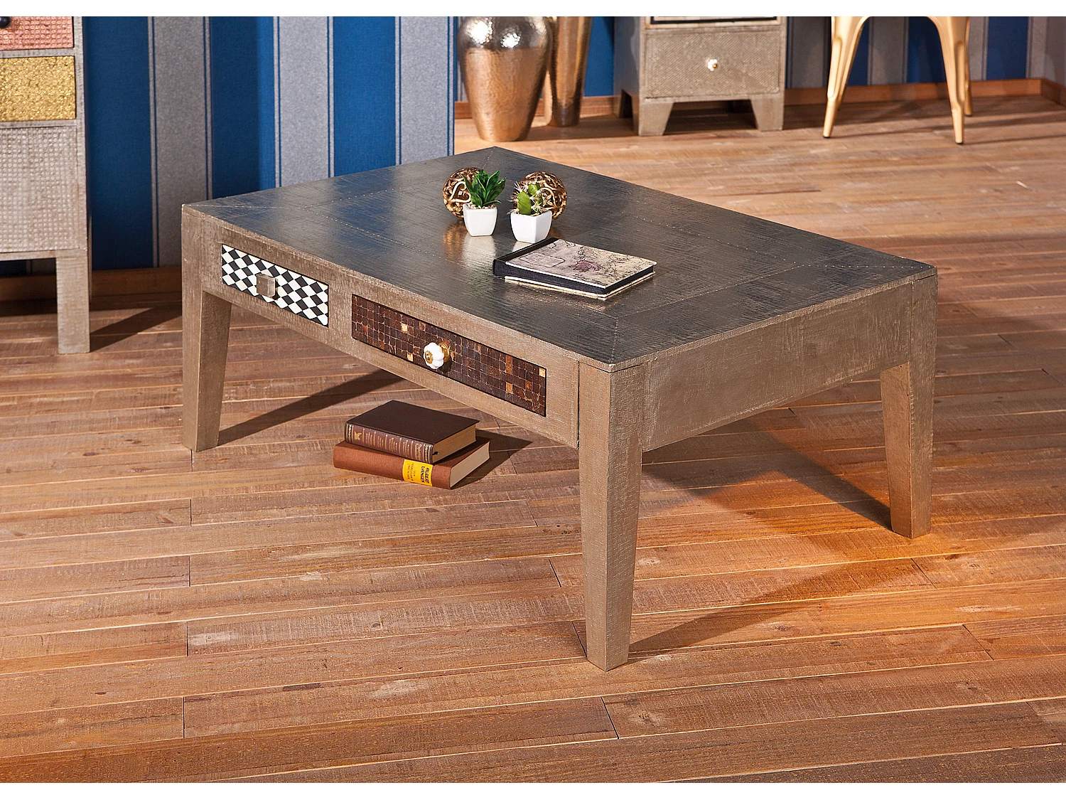 Nopar salontafel 2 lades zilverkleurig, zwart, wit, bruin.