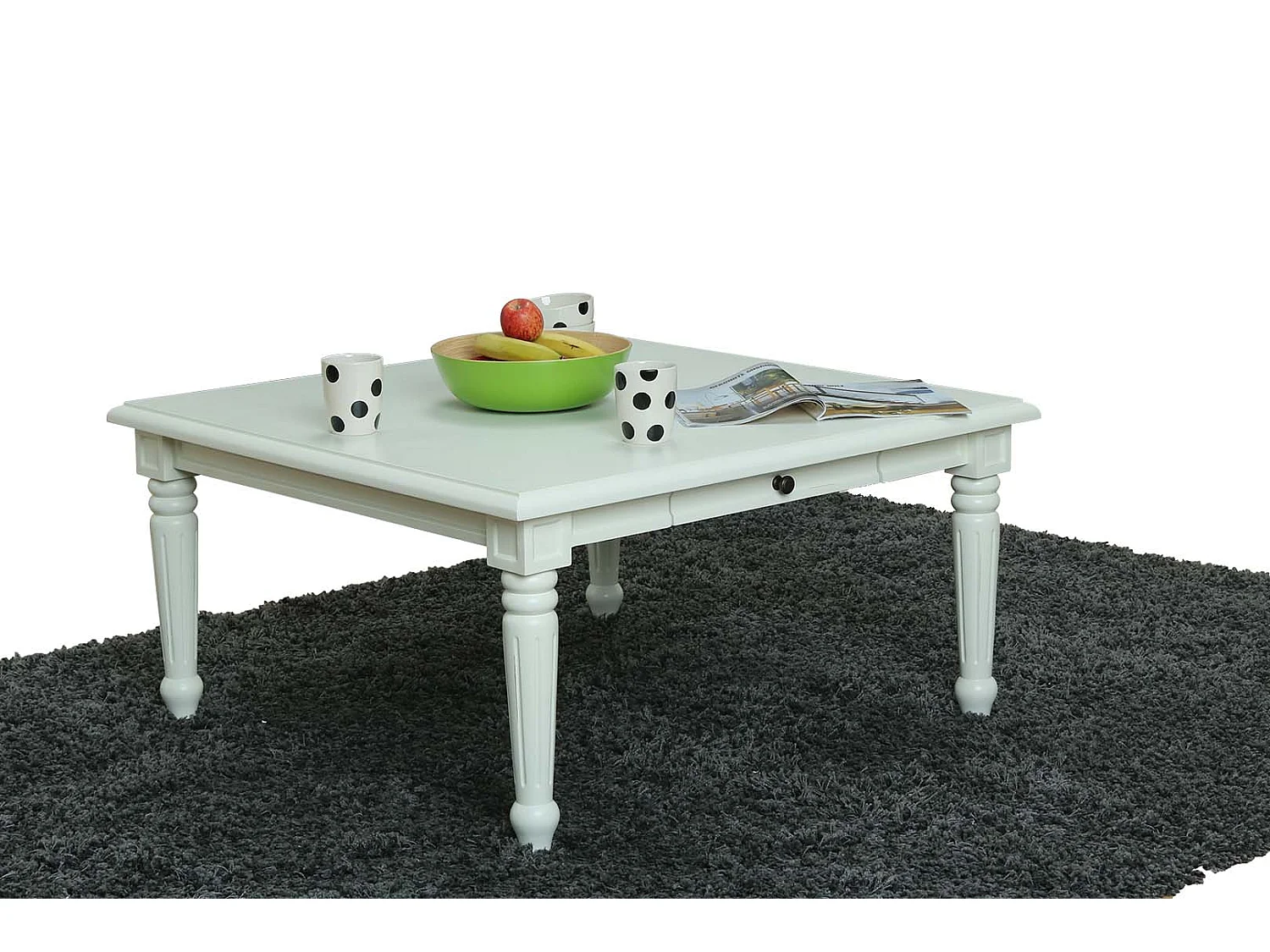 Amaretta Couchtisch antik weiß, antik patiniert 100x100 cm mit 1 Schublade.