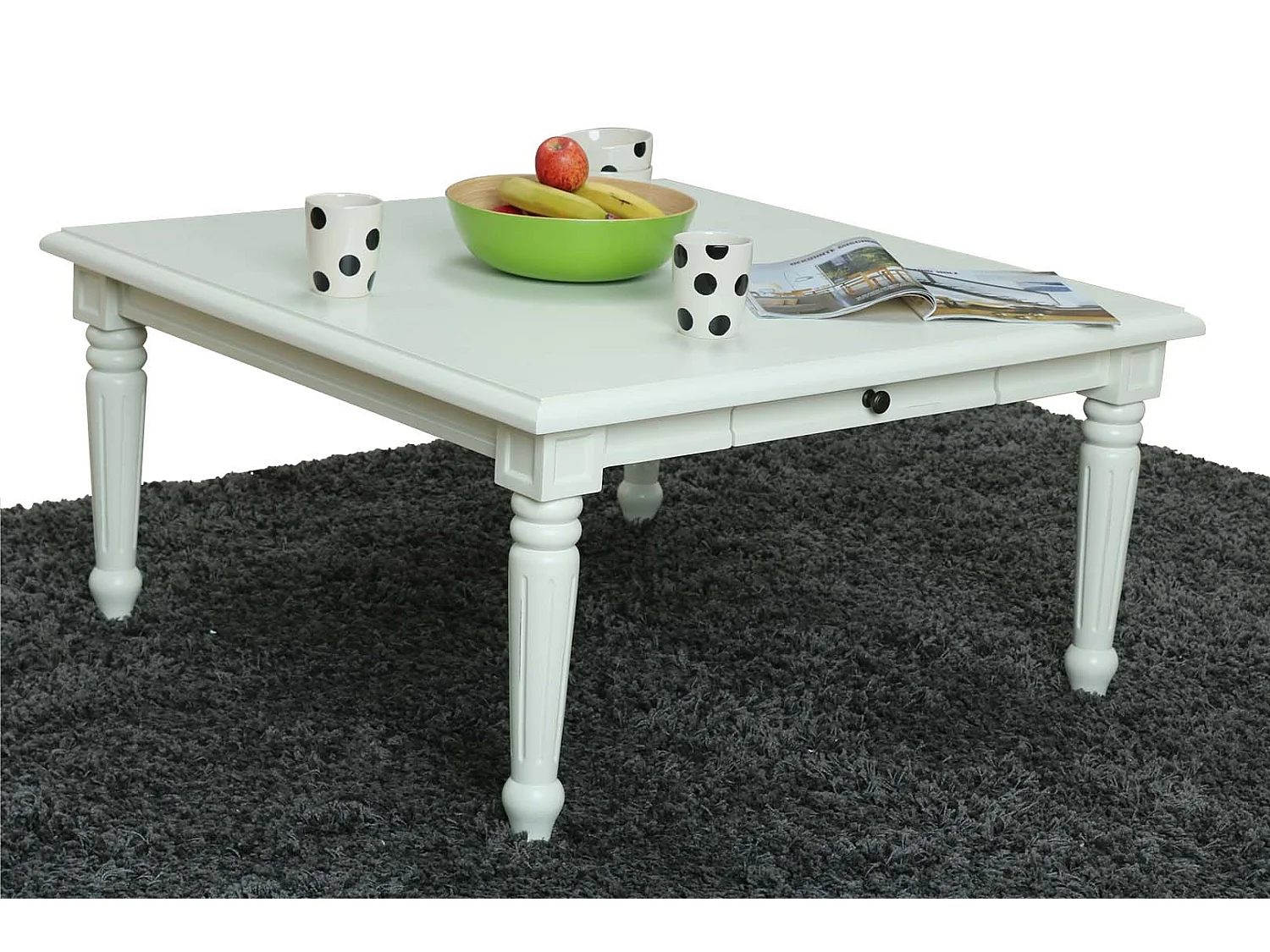 Amaretta Table basse vintage, blanc, vintage patiné, 100x100 cm avec 1 tiroir.