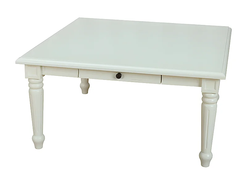 Amaretta Table basse vintage, blanc, vintage patiné, 100x100 cm avec 1 tiroir.