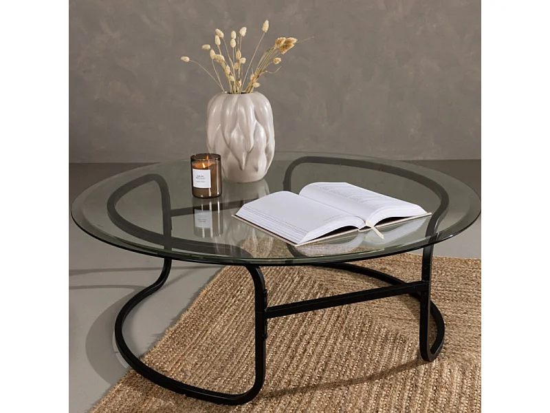 Table Basse Design en Verre "Lomma" 110cm Noir