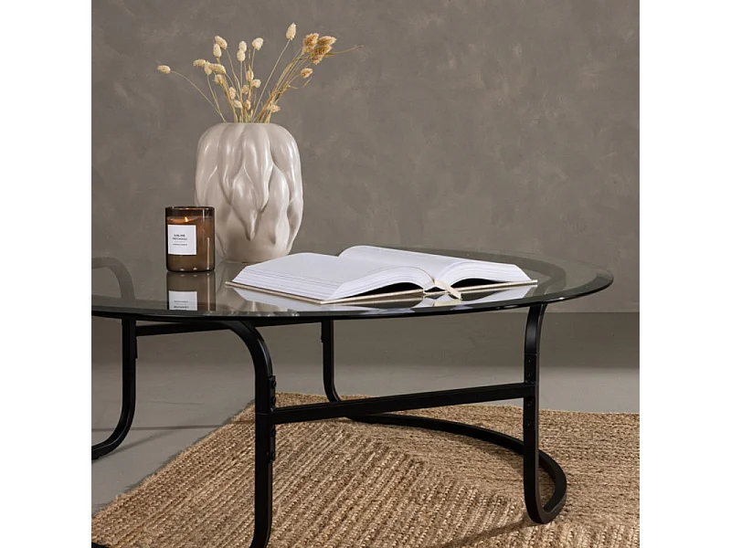 Table Basse Design en Verre "Lomma" 110cm Noir