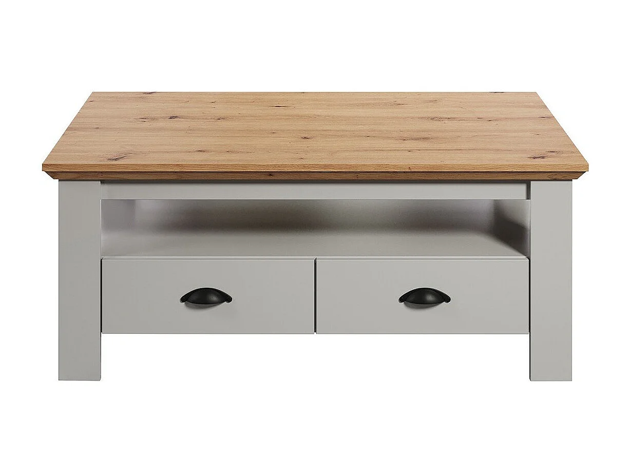 Salontafel in landelijke stijl in lichtgrijs en handgemaakt eiken Herbo 110 cm