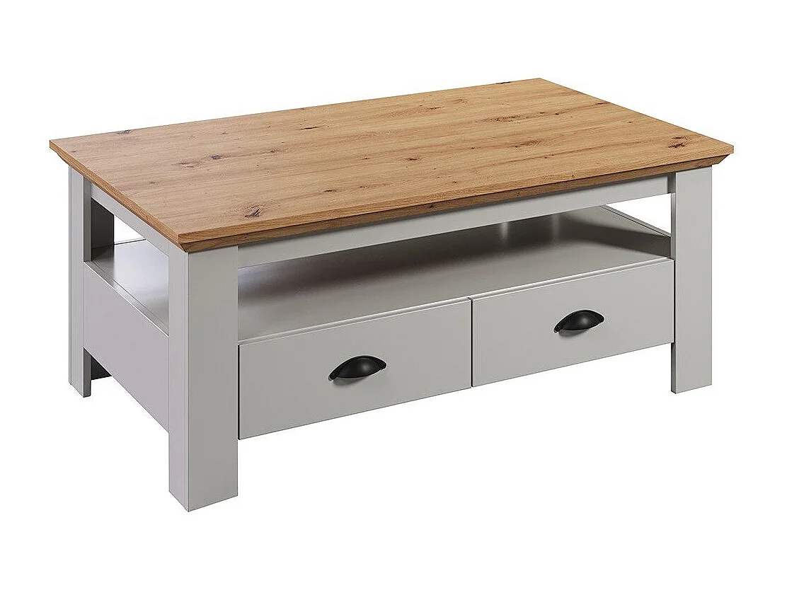 Salontafel in landelijke stijl in lichtgrijs en handgemaakt eiken Herbo 110 cm