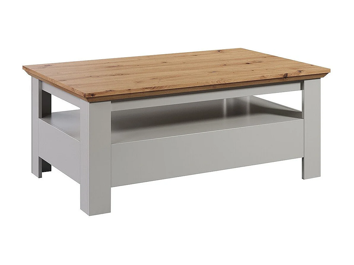 Salontafel in landelijke stijl in lichtgrijs en handgemaakt eiken Herbo 110 cm