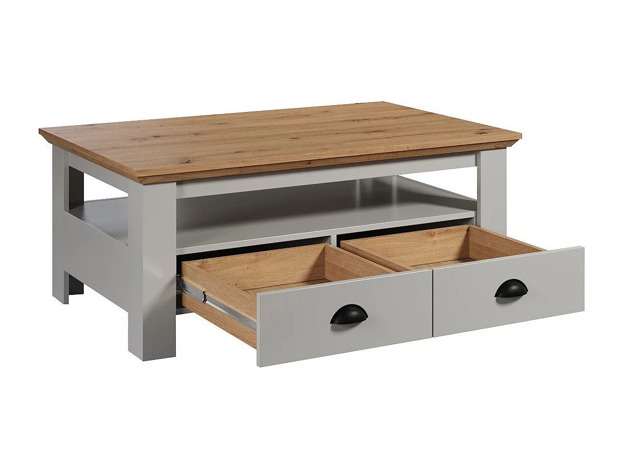 Salontafel in landelijke stijl in lichtgrijs en handgemaakt eiken Herbo 110 cm