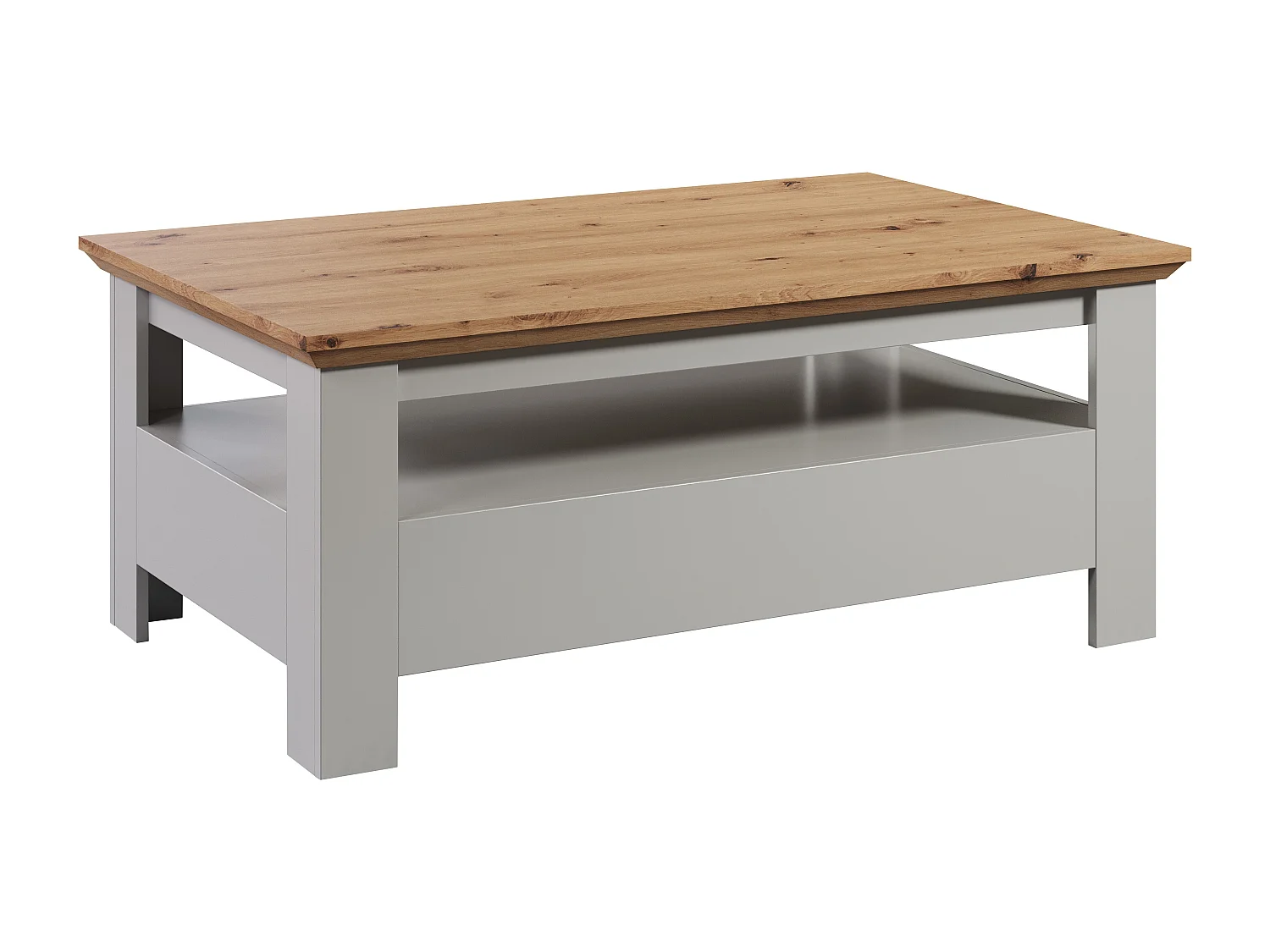 Salontafel in landelijke stijl in lichtgrijs en handgemaakt eiken Herbo 110 cm