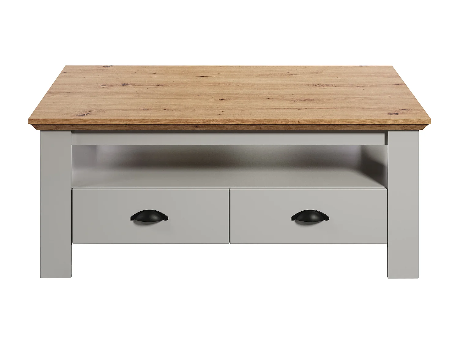 Salontafel in landelijke stijl in lichtgrijs en handgemaakt eiken Herbo 110 cm