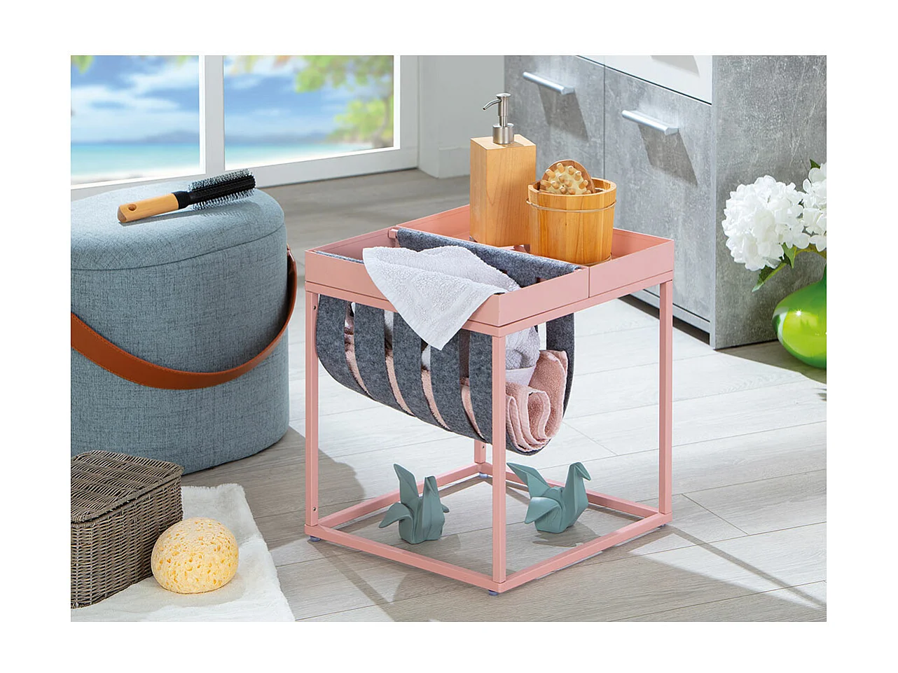 Cute Table basse avec porte-revues, gris et, rose.