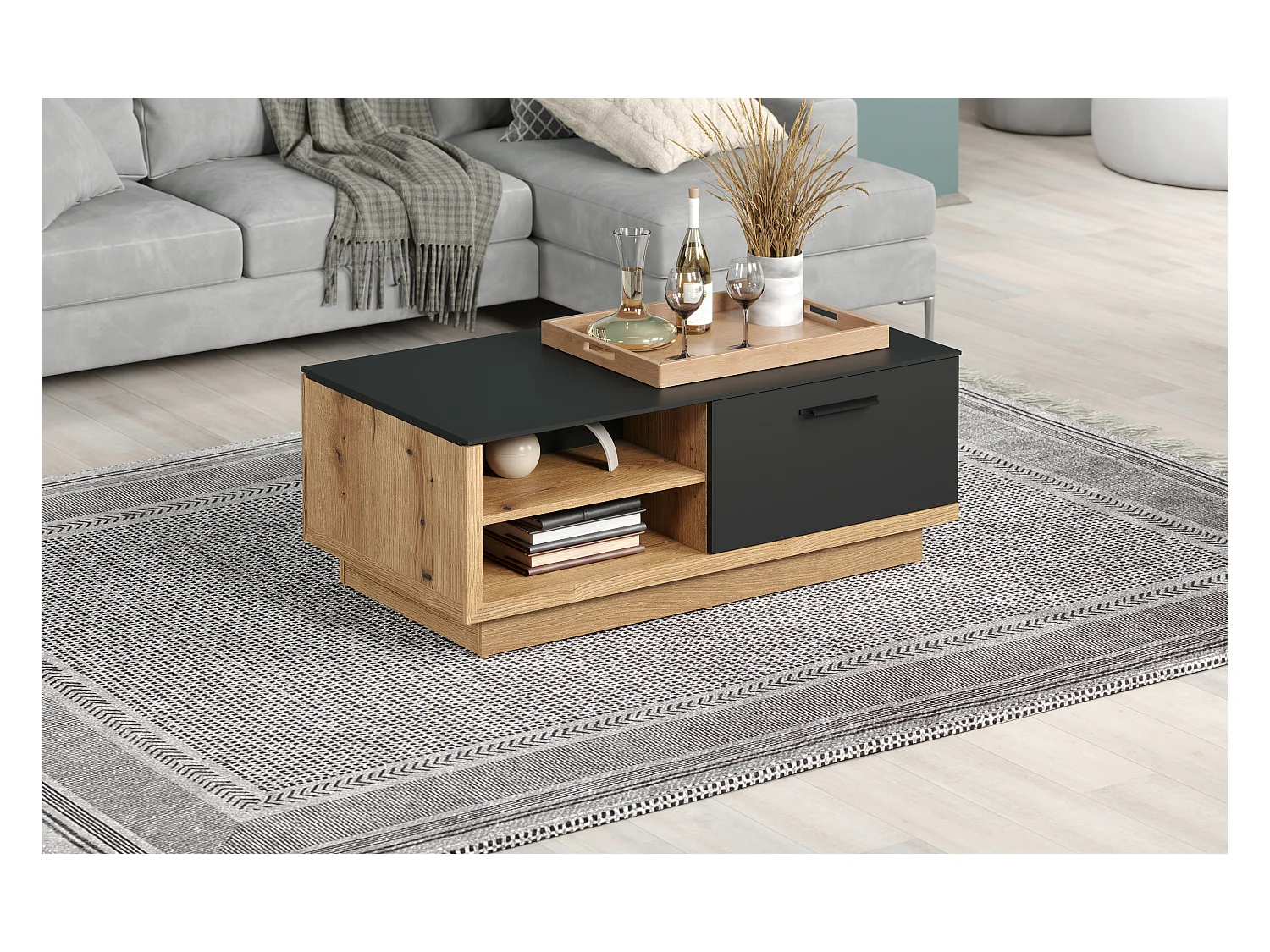 Table basse en gris et chêne Evoke Lunix 110cm