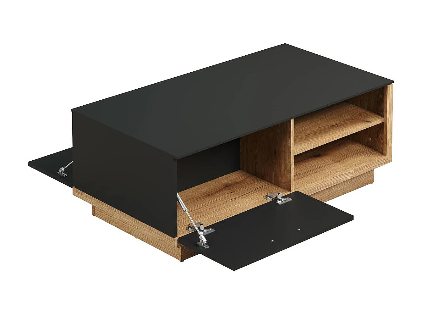 Synnax table basse 2 Claquement de portes, 4 tablettes gris,chêne décor.
