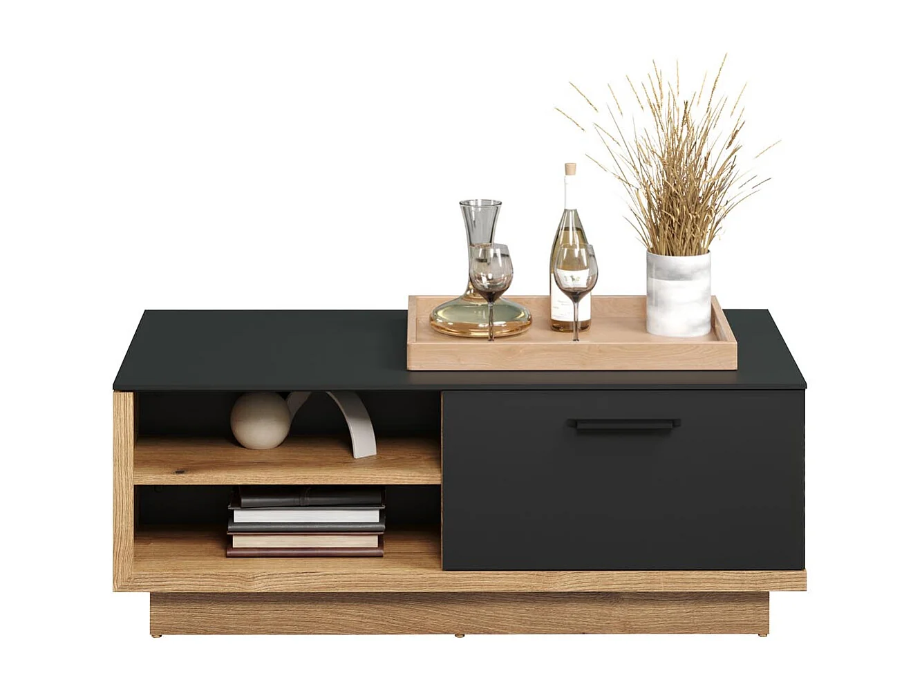 Synnax table basse 2 Claquement de portes, 4 tablettes gris,chêne décor.