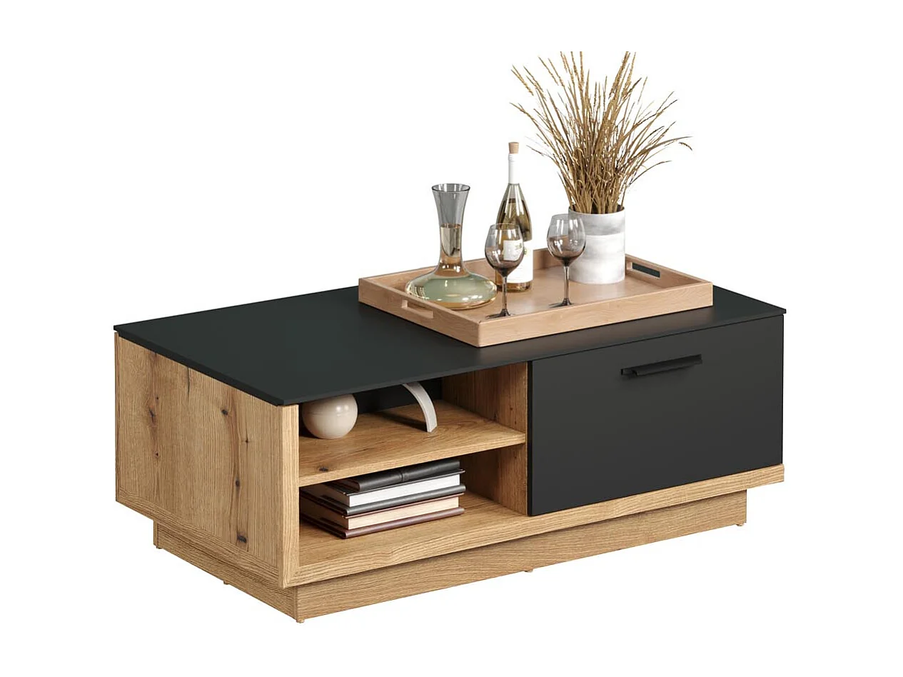 Synnax table basse 2 Claquement de portes, 4 tablettes gris,chêne décor.