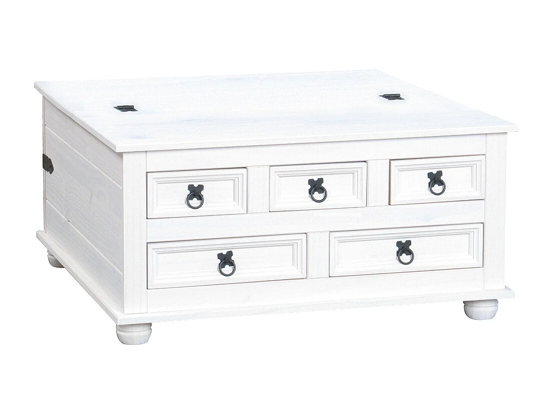 Tavolino New Mexico con 5 cassetti 91x91 bianco/cera.