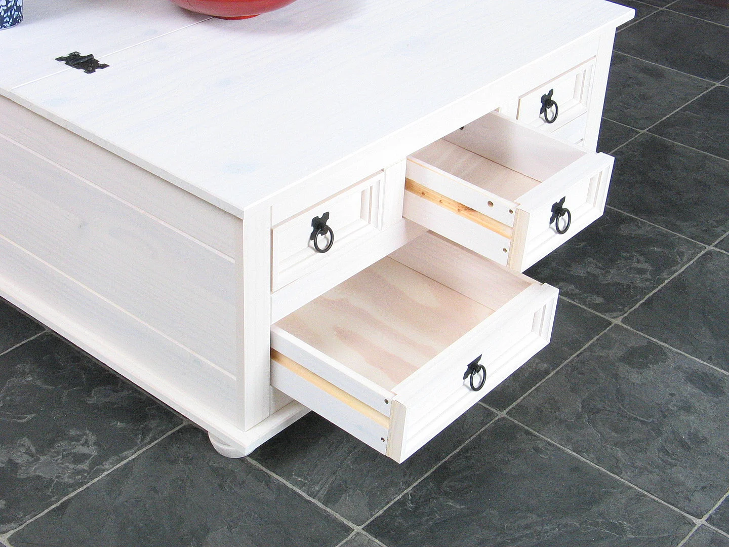 Tavolino New Mexico con 5 cassetti 91x91 bianco/cera.