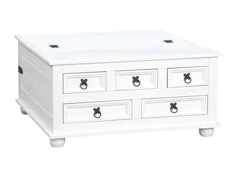 New Mexico table basse avec 5 tiroirs, 91x91 cm, blanc/ciré.