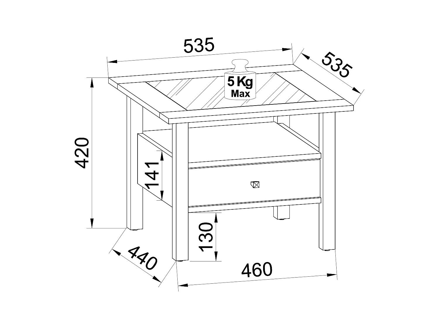 Holz Sofatisch Couchtisch Schublade Lingis M