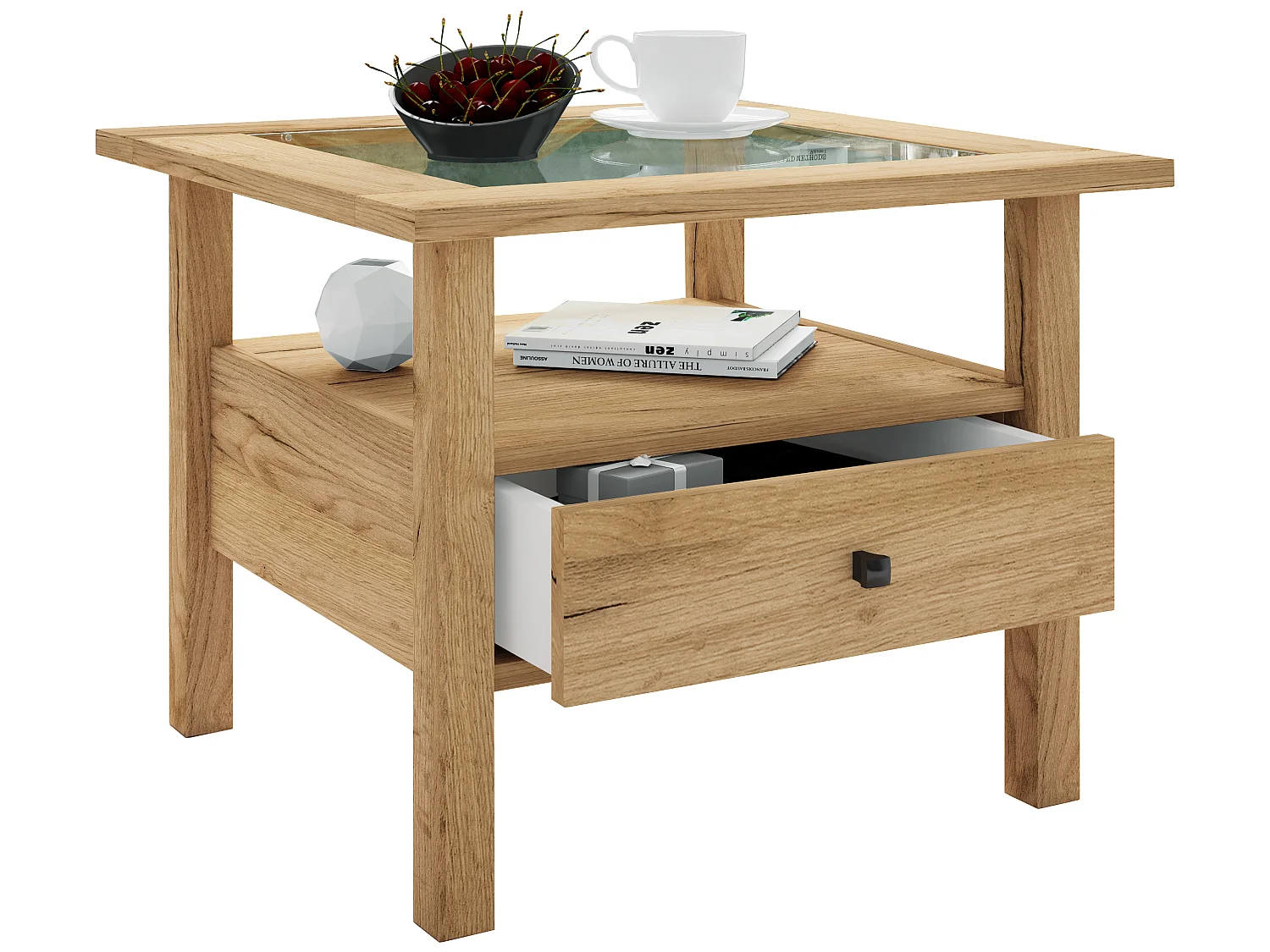 LingisM table basse 1 tiroir 1 tablette chêne décor.