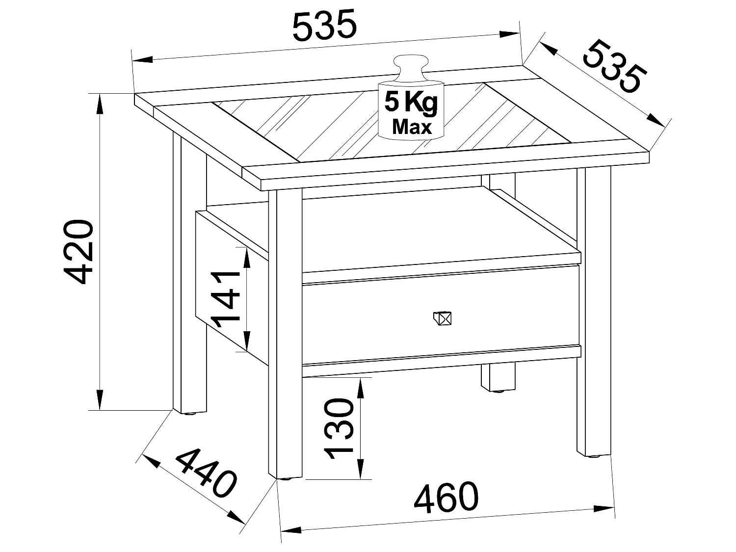 LingisM table basse 1 tiroir 1 tablette chêne décor.