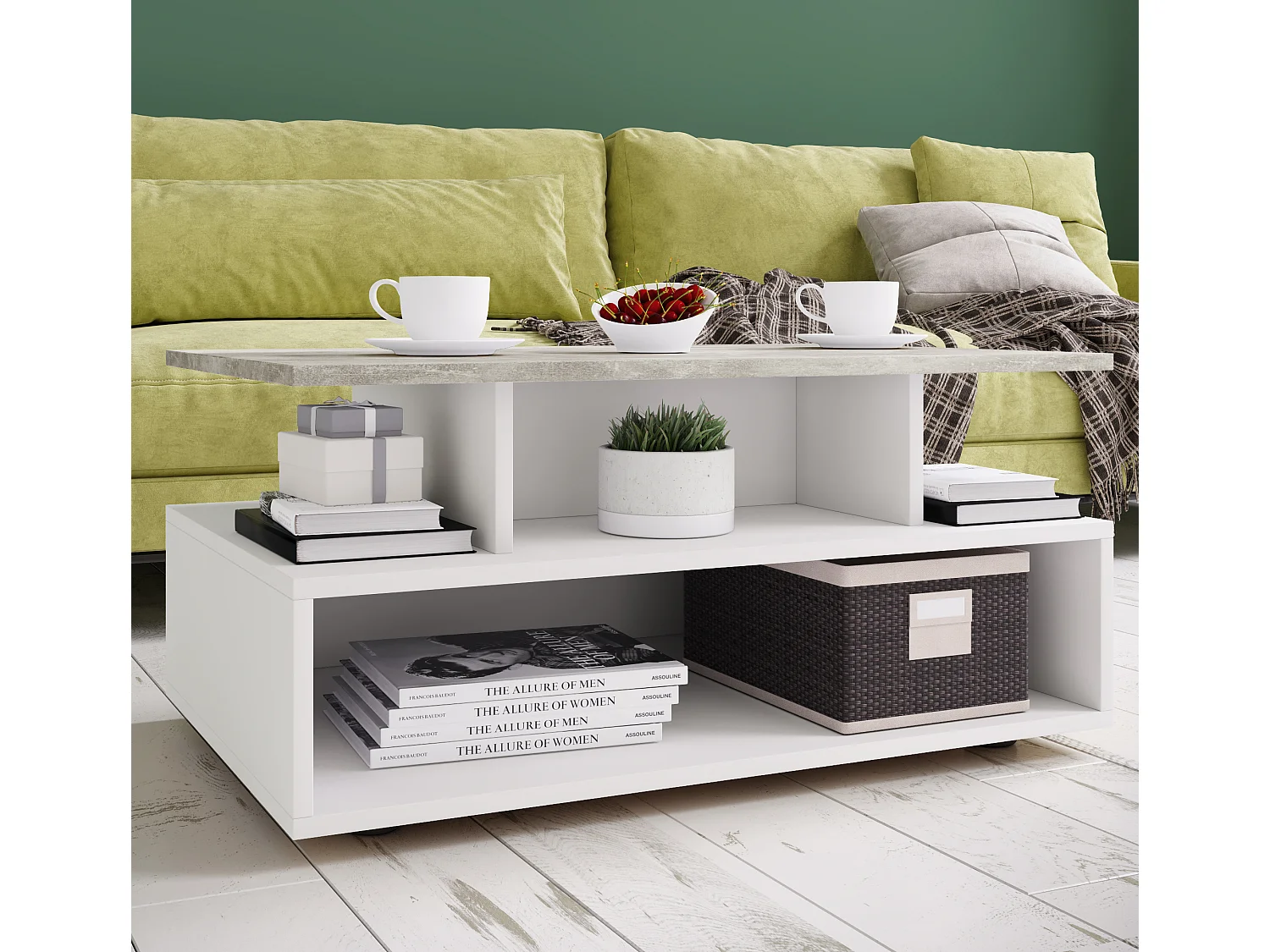 Side table & coffee table Esila White / concrete optics Dimensions approx. H. 40 x W. 80 x D. 50 cm