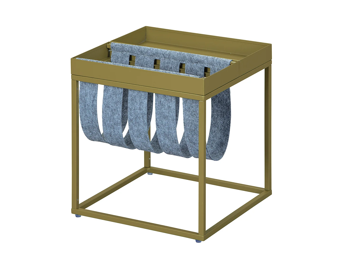 Cute salontafel met tijdschrijftenhouder olijfgroen en grijs.